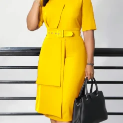 Women's Fashion Chic Solid Color Short Sleeve Career Professional African Dress -Deals Toggenix Store d715cbf7d14aae16