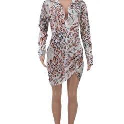 Women Fashion Chiffon Long Sleeve Leopard Dress