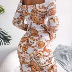 Fall Winter Sexy Lace Up Square Neck Long Sleeve Ruffle Bodycon Dress -Deals Toggenix Store d805657d15cc0782