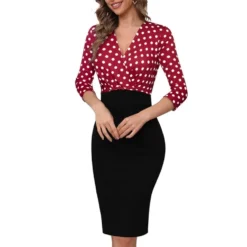 Chic Elegant Women's Strapless Patchwork V-Neck Colorblock Work Dress -Deals Toggenix Store d88244a27567feee