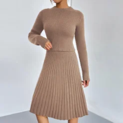Autumn And Winter Solid Color Knitting Sweater A-Line Skirt Slim Chic Two-Piece Set -Deals Toggenix Store d90d212d0513bbb0
