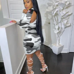 Women Camouflage Print Long Sleeve Dress -Deals Toggenix Store d93be8c2185785e5