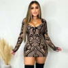 Women Brown Printed Long Sleeve Bodycon Dress