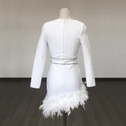 Women French V Neck Patchwork Diamond Long Sleeve Feather Bandage Dress -Deals Toggenix Store d9b0b9a51e632ef2