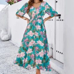 Women's Spring Summer Holidays Casual Printed Split Dress -Deals Toggenix Store d9b6519fd03a352d