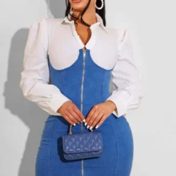 Fall/Winter Long Sleeve Patchwork Slim Bodycon Stretch Denim Dress -Deals Toggenix Store d9ec4e0bf6507ca3