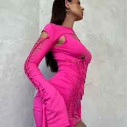 Women's Sexy Hollow Out Long Sleeve Lace-Up Bodycon Dress -Deals Toggenix Store da29d76fe9655d2c