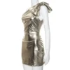 Women Sexy Bow One Shoulder Metallic Dress