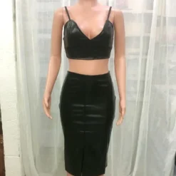 Women Clothes Sexy Black Pu Leather Strap Crop Top Slim Sli Skirt Two Piece Set 13 Women Clothes Sexy Black Pu Leather Strap Crop Top Slim Sli Skirt Two Piece Set -Deals Toggenix Store daf15a8e13131acb