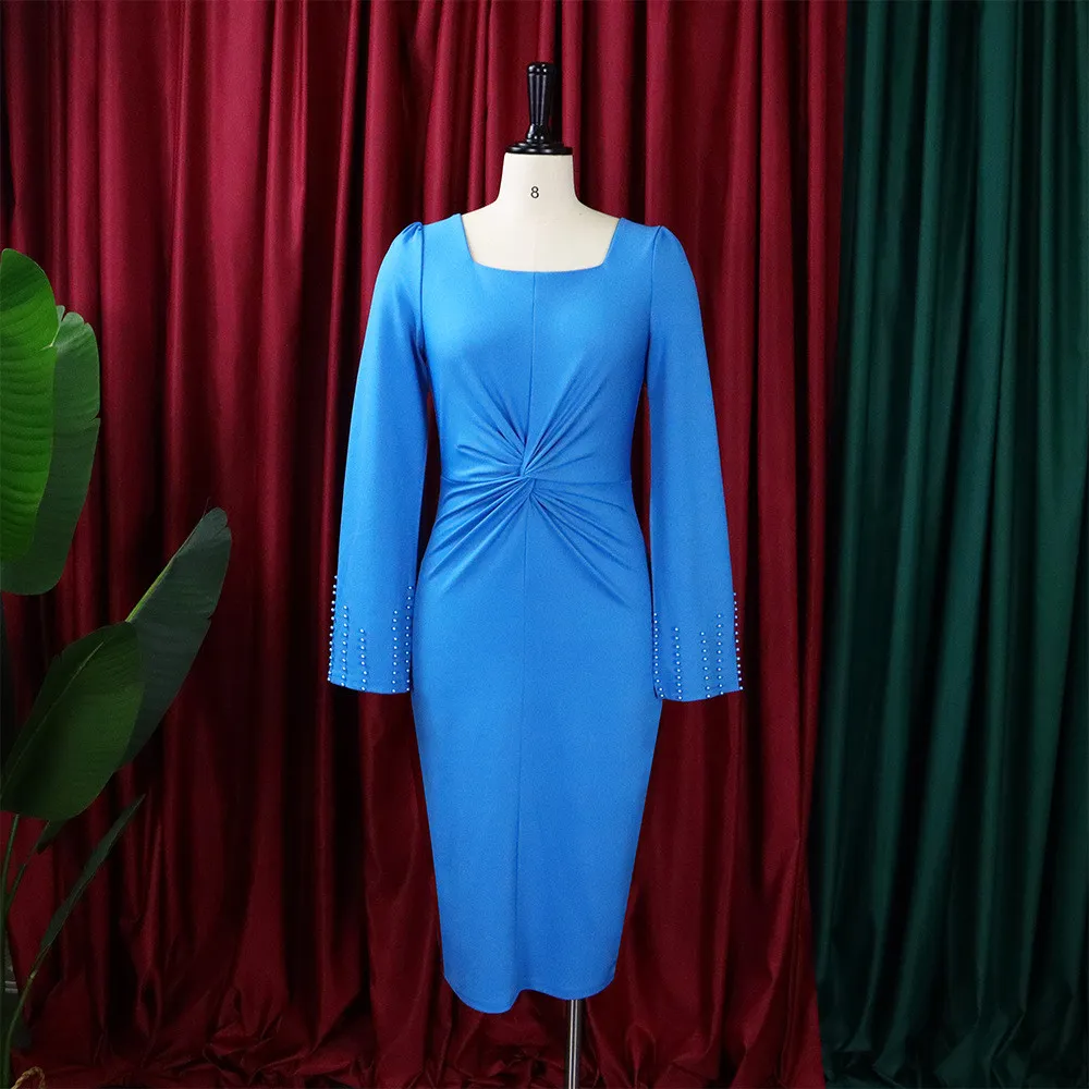 Plus Size Women Beaded Cape Knot Solid Dress 3 Plus Size Women Beaded Cape Knot Solid Dress - Image 3