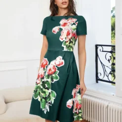 Summer Vintage Print Elegant Round Neck Irregular Dress For Women -Deals Toggenix Store db538187041240e0