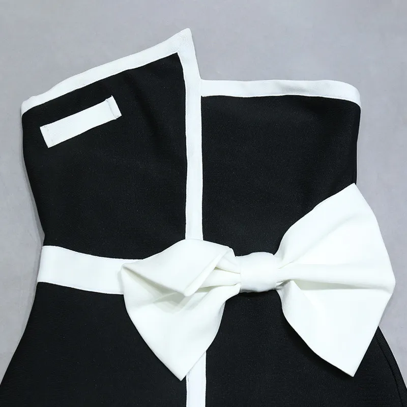 Spring Black And White Patchwork Bow Chic Elegant Low Back Women's Bandage Dress 12 Spring Black And White Patchwork Bow Chic Elegant Low Back Women's Bandage Dress - Image 12
