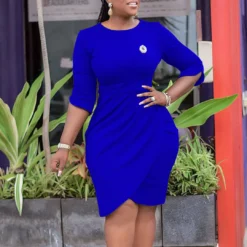 Plus Size Women Elegant Pleated Dress With Brooch -Deals Toggenix Store dc556a8c5dbc184d