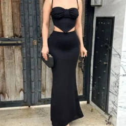 Summer Women's Solid Color Straps Camisole Fashion Bodycon Long Skirt Two Piece Set For Women -Deals Toggenix Store dcfa375e8d2ee8ab