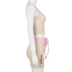 Letter Print Contrast Color Strap Slim Fit Vest Drawstring Skirt Two-Piece Set -Deals Toggenix Store dd24ba399af0857d