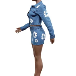 Women Denim Stretch Printed Top And Skirt Two-piece Set -Deals Toggenix Store dd2fc64038664251