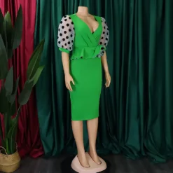 Women Summer Mesh Flocked Puff Sleeves V-neck Bodycon Dress -Deals Toggenix Store ddfc190bbb4b5dbd