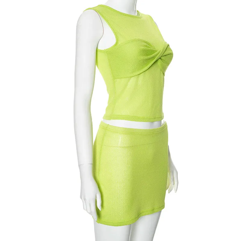 Women Summer Casual Solid Knot Sleeveless Tank Top And Bodycon Skirt Two-piece Set 6 Women Summer Casual Solid Knot Sleeveless Tank Top And Bodycon Skirt Two-piece Set - Image 6