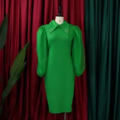 Women'S Spring Autumn Long Sleeve Plus Size Beaded Mesh Patchwork Career Bodycon Pencil Dress