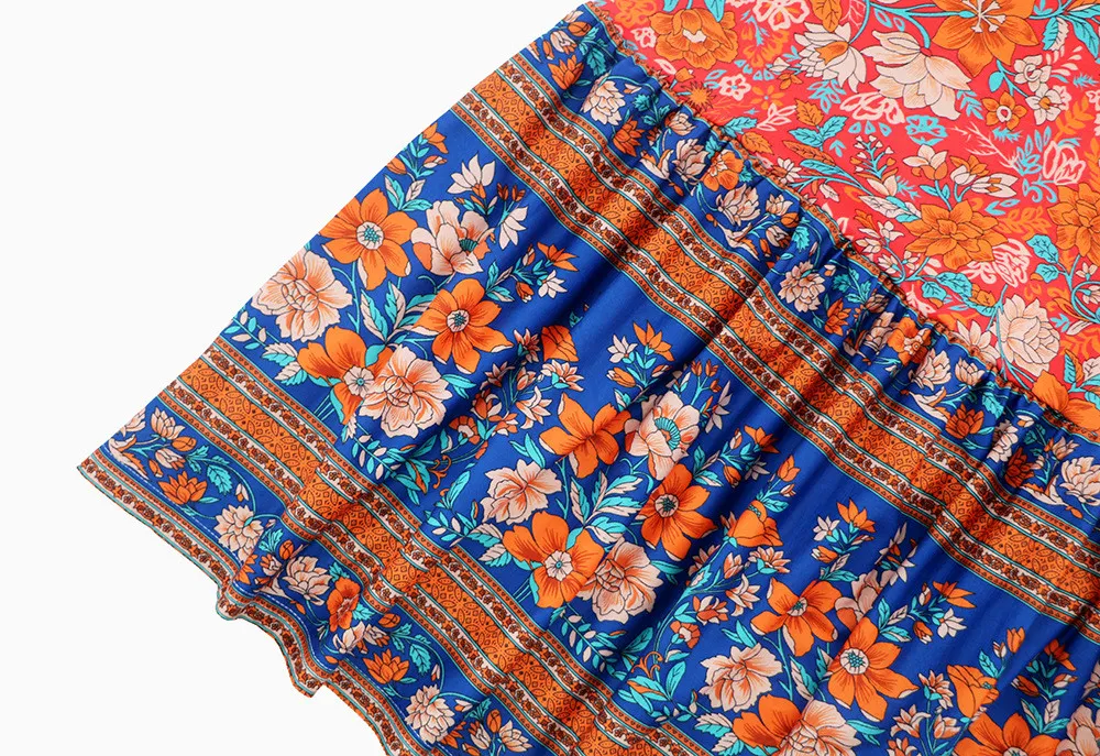 Women's Summer V-Neck Ruffle Sleeve Floral Print Long Dress 13 Women's Summer V-Neck Ruffle Sleeve Floral Print Long Dress - Image 13