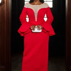 Round Neck See-Through Beaded Flare Sleeve Sexy Peplum Dress -Deals Toggenix Store df025c1edb418e90