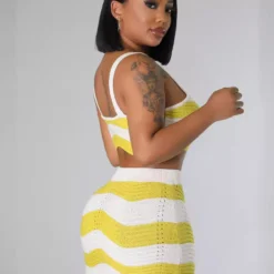 Summer Fashionable Contrasting Stripes Sexy Knitting High Waist Two Piece Skirt Set -Deals Toggenix Store df2578e6c4cc697b