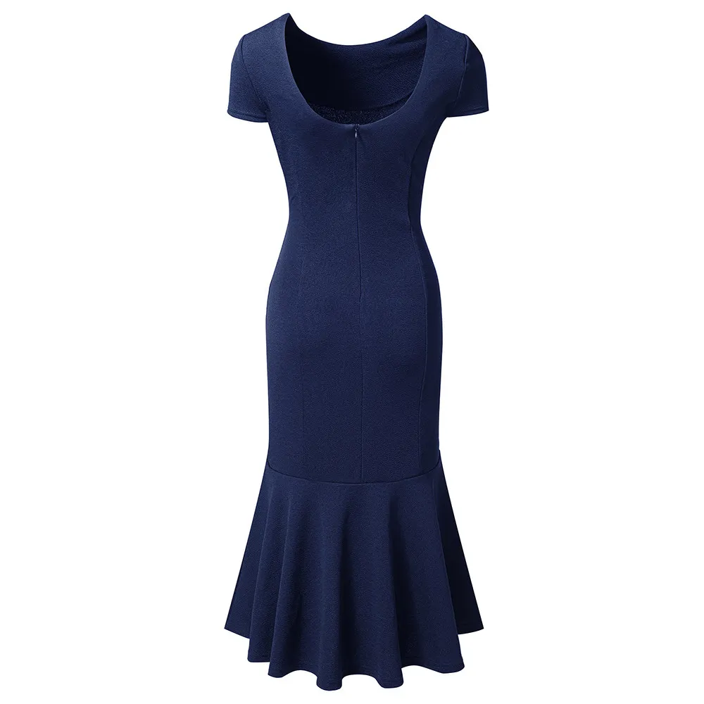 Women's Chic Career Slim Bodycon Round Neck Midi Dress 3 Women's Chic Career Slim Bodycon Round Neck Midi Dress - Image 3