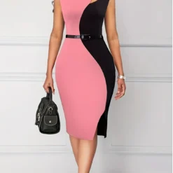 Women Color Block Irregular Sleeveless Zipper Dress With Belt -Deals Toggenix Store e071ac8355806b4f