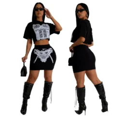 Women Round Neck Fashion Print Crop Top And Skirt Two-piece Set 11 Women Round Neck Fashion Print Crop Top And Skirt Two-piece Set -Deals Toggenix Store e082a55f58689b5d