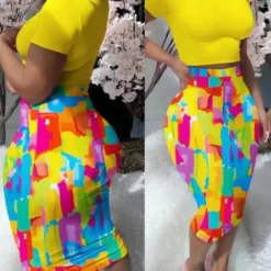 Women's Printed Round Neck Short Sleeve T-Shirt Slim Fit Skirt Sexy Two Piece Set 17 Women's Printed Round Neck Short Sleeve T-Shirt Slim Fit Skirt Sexy Two Piece Set -Deals Toggenix Store e085f7a54b2c0352