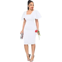 Women's Spring And Summer Square Collar Back Invisible Zipper Slit Office Work Dress -Deals Toggenix Store e09de1899ee1c2f0