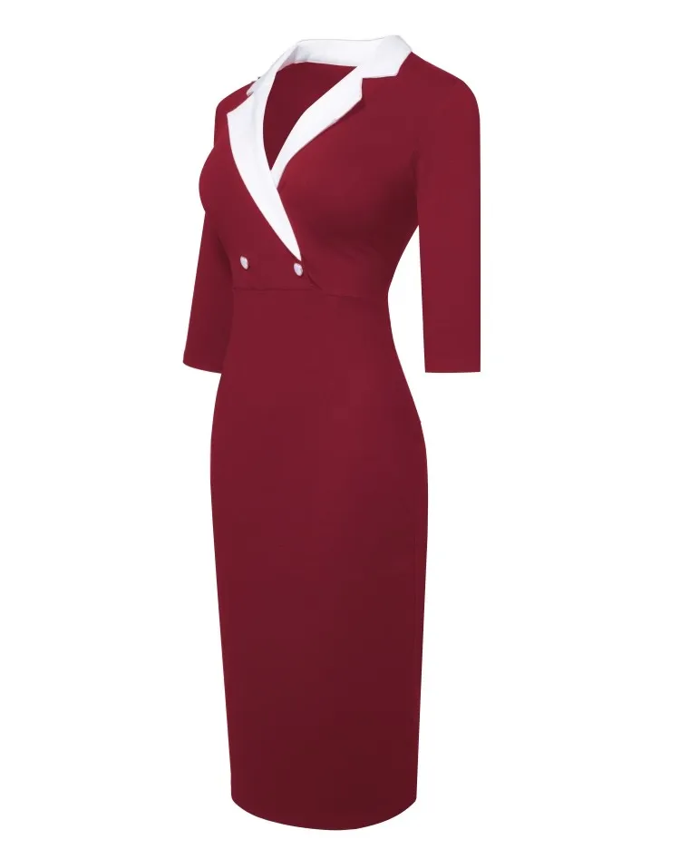 Fashion Women Chic Elegant Suit Skirt Button Patchwork Dress 5 Fashion Women Chic Elegant Suit Skirt Button Patchwork Dress - Image 5