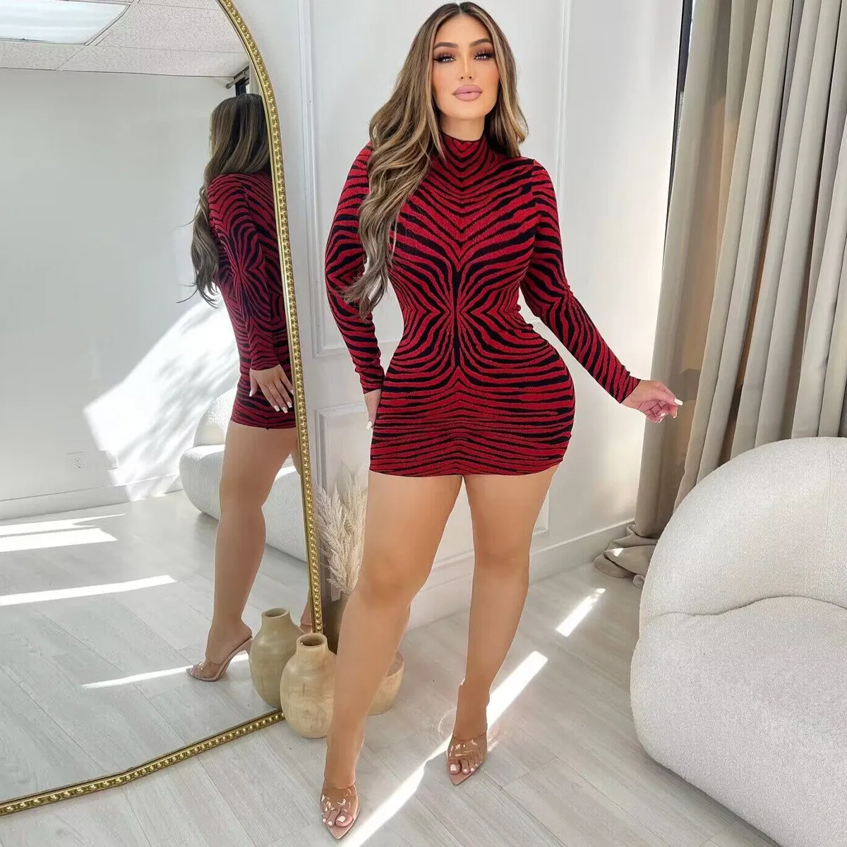 Women Spring/Summer Print Turtleneck Long Sleeve Dress 11 Women Spring/Summer Print Turtleneck Long Sleeve Dress - Image 11