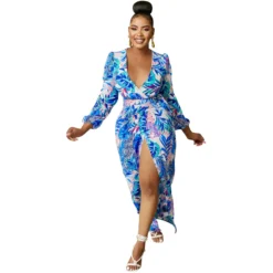 Women Sexy V-Neck Printed Long Sleeve Lace-Up Dress -Deals Toggenix Store e159af6503b021be