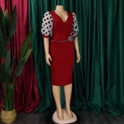 Women Summer Mesh Flocked Puff Sleeves V-neck Bodycon Dress -Deals Toggenix Store e1a15a8b2b691003