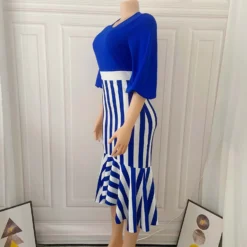 Women's Stripe Irregular Patchwork Mermaid Dress Chic Career Dress -Deals Toggenix Store e1ee5b07e62a8036