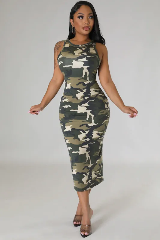 Women Sleeveless Camouflage Print Bodyson Dress 4 Women Sleeveless Camouflage Print Bodyson Dress - Image 4