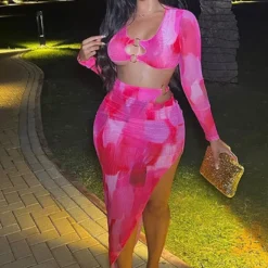 Women's Clothing Long-sleeved Hollow Top High Waist Bodycon Irregular Skirt Fashion Two-piece Set -Deals Toggenix Store e23a897166ede0a5