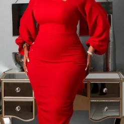 Women's Slash Shoulder Long Sleeve Fashion OL Chic Career Dress -Deals Toggenix Store e23d38f63f93ab33