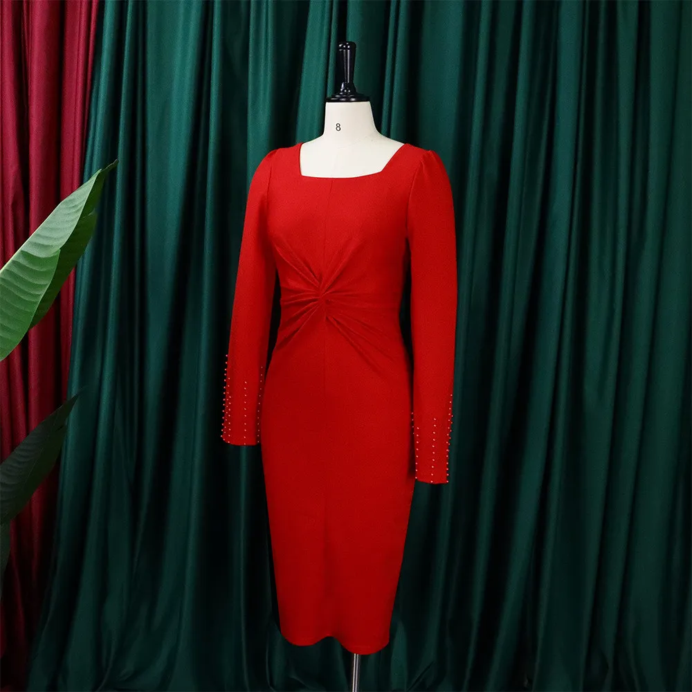 Plus Size Women Beaded Cape Knot Solid Dress 16 Plus Size Women Beaded Cape Knot Solid Dress - Image 16