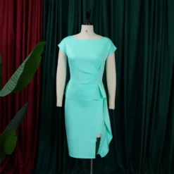 Women Summer Solid Pleated Ruffle Slit Bodycon Dress -Deals Toggenix Store e48d6702e8f5446e