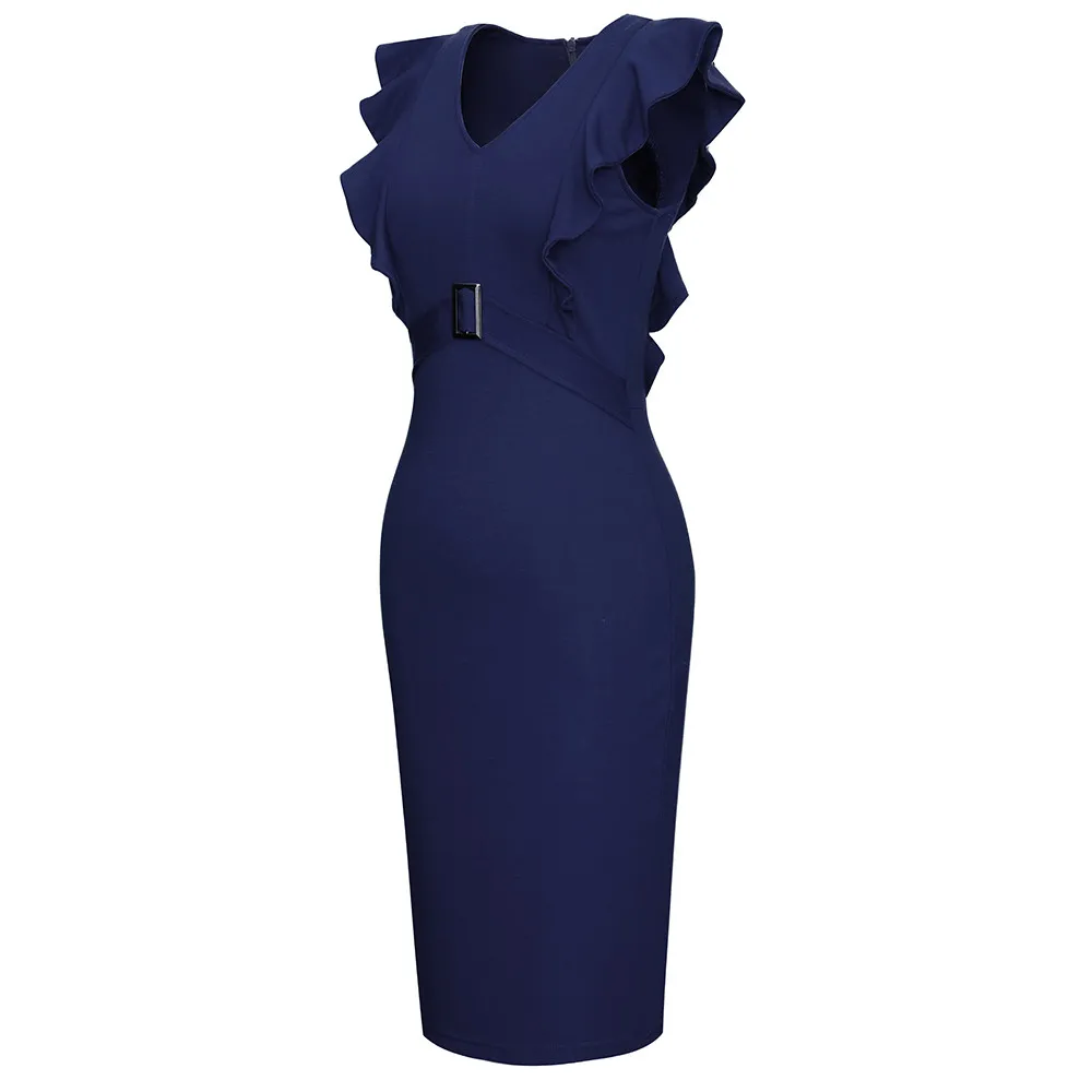 Women Fashion Sexy Chic Elegant Bodycon Professional Slim Waist Patchwork Midi Career Dress 13 Women Fashion Sexy Chic Elegant Bodycon Professional Slim Waist Patchwork Midi Career Dress - Image 13