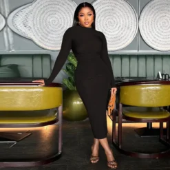 Women's Solid Color Round Neck Long Sleeve Slim Midi Dress 14 Women's Solid Color Round Neck Long Sleeve Slim Midi Dress -Deals Toggenix Store e5065a772e7dd2cf