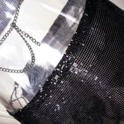 Autumn Sexy Metallic Sequins Lace-Up Two Piece Night Club Skirt Set