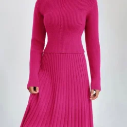 Autumn And Winter Solid Color Knitting Sweater A-Line Skirt Slim Chic Two-Piece Set -Deals Toggenix Store e55eac7f54077b50