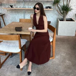 Women's Summer Turndown Collar Vest Top Pleated Skirt Suit -Deals Toggenix Store e57a78915223a8c4