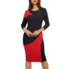 Women Round Neck Zip Contrast Bodycon Dress