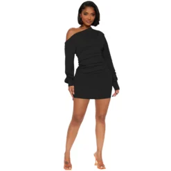 Women's Slash Shoulder Pleated Top Ribbed Skirt Sexy Two-piece Set -Deals Toggenix Store e6e0668b3495e58d