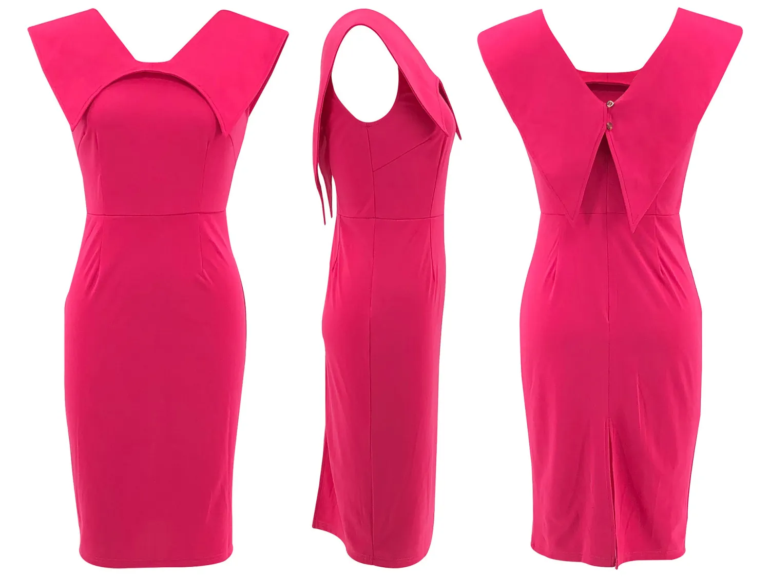 Women's Sleeveless Square Neck Zipper Slit Office Dress 3 Women's Sleeveless Square Neck Zipper Slit Office Dress - Image 3