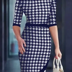 Plus Size Women Round Neck Print Dress -Deals Toggenix Store e73407a9833341ea